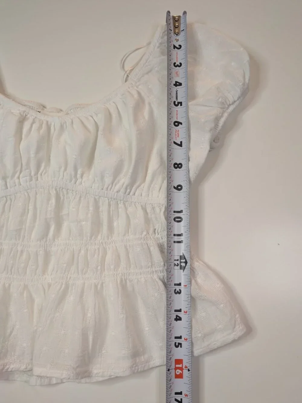 H&M Girls White Smocked Peplum Puff Sleeve Top Size 14 / 11-12Y